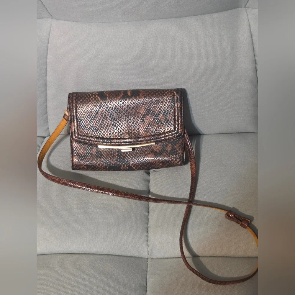 Aldo Brown Snakeskin Crossbody | Clutch Bag - Picture 2 of 8